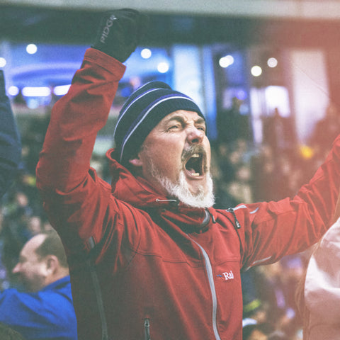 Fan celebrating at the rugby