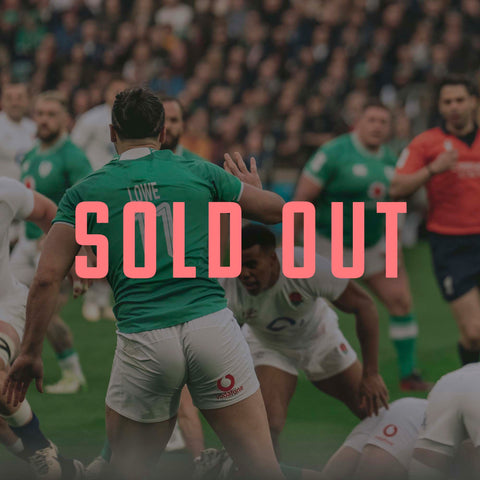 Rugby match with 'SOLD OUT' text overlay