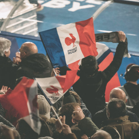 French rugby flag being waved